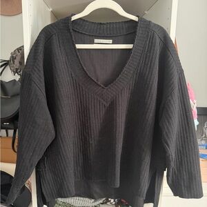 Urban Outfitters Black Ribbed V-Neck Sweater
